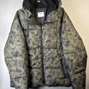 Old Navy Hooded Puffer Jacket Womens Size L Frost Free Water Resistant Camo Coat